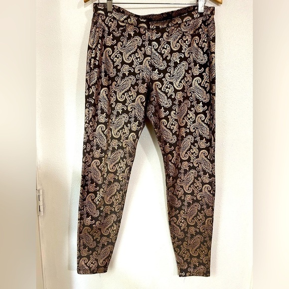 Hue  shimmer metallic, print, rose gold leggings NWOT - Picture 1 of 6